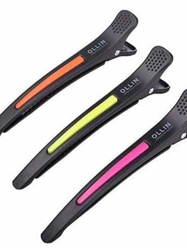 Зажим пластиковый с силиконовыми вставками черный Ollin 1шт