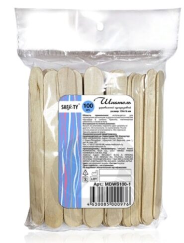 Шпатель деревянный, 150x18, 100 шт. в пачке Safety